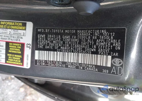 2013 Toyota Corolla Le z USA, uszkodzony, nr VIN 2T1BU4EE1DC959539